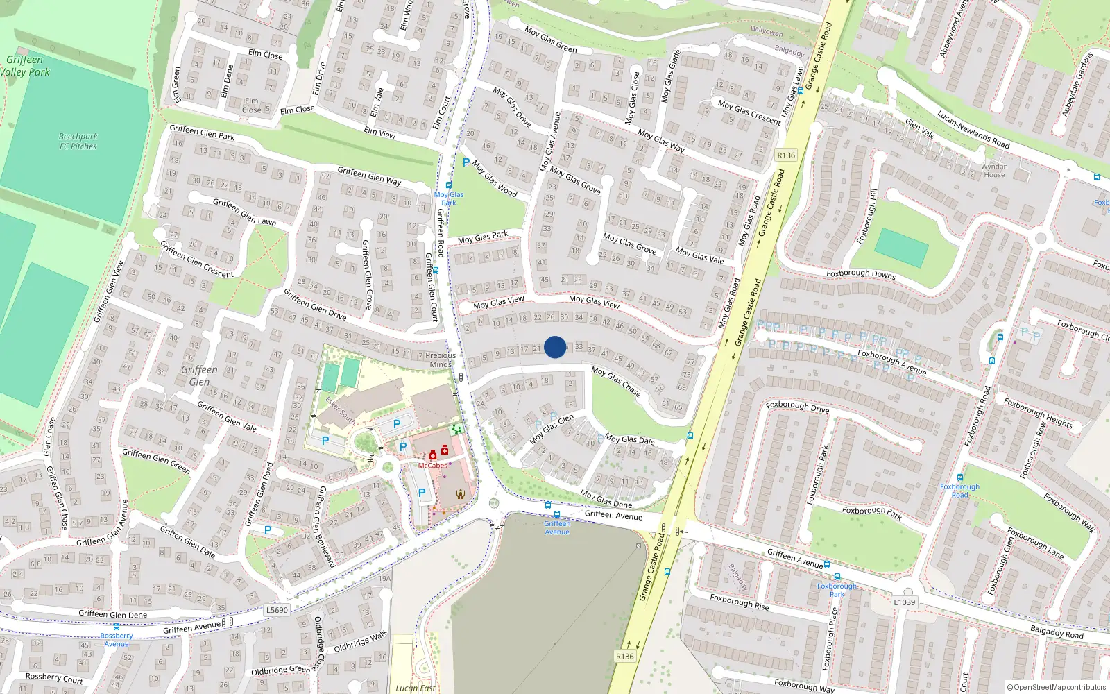 Overhead map showing the location of 27 Moy Glas Chase, Lucan