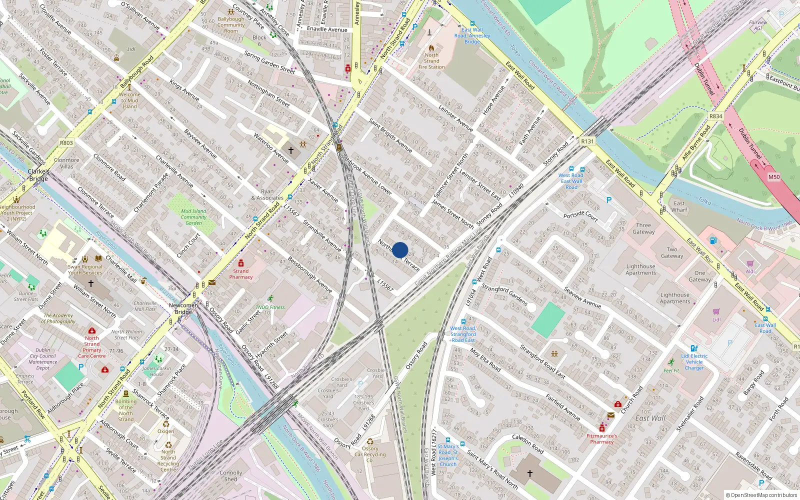 Overhead map showing the location of 27 Northbrook Terrace, North Strand