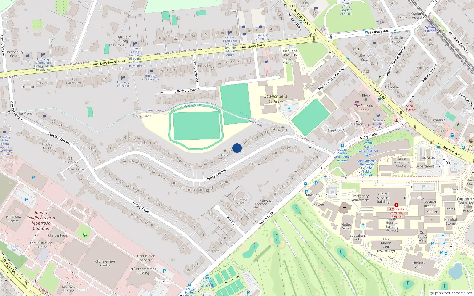 Overhead map showing the location of 27 Nutley Avenue, Priesthouse