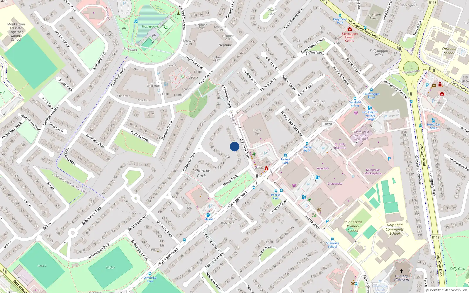 Overhead map showing the location of 27 O'Rourke Park, Sallynoggin