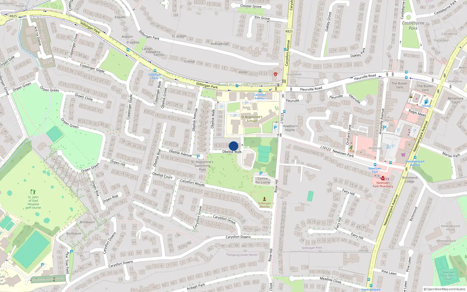 Overhead map showing the location of 27 Obelisk Walk, St Augustines Park, Blackrock