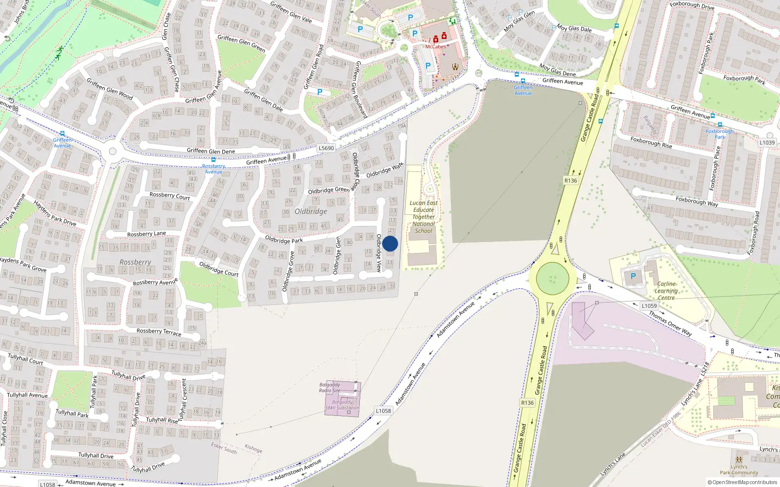 Overhead map showing the location of 27 Oldbridge View, Lucan