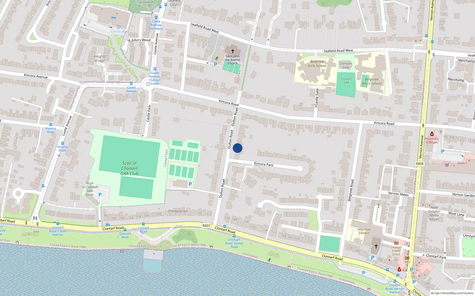 Overhead map showing the location of 27 Oulton Road, Clontarf, Dublin 3