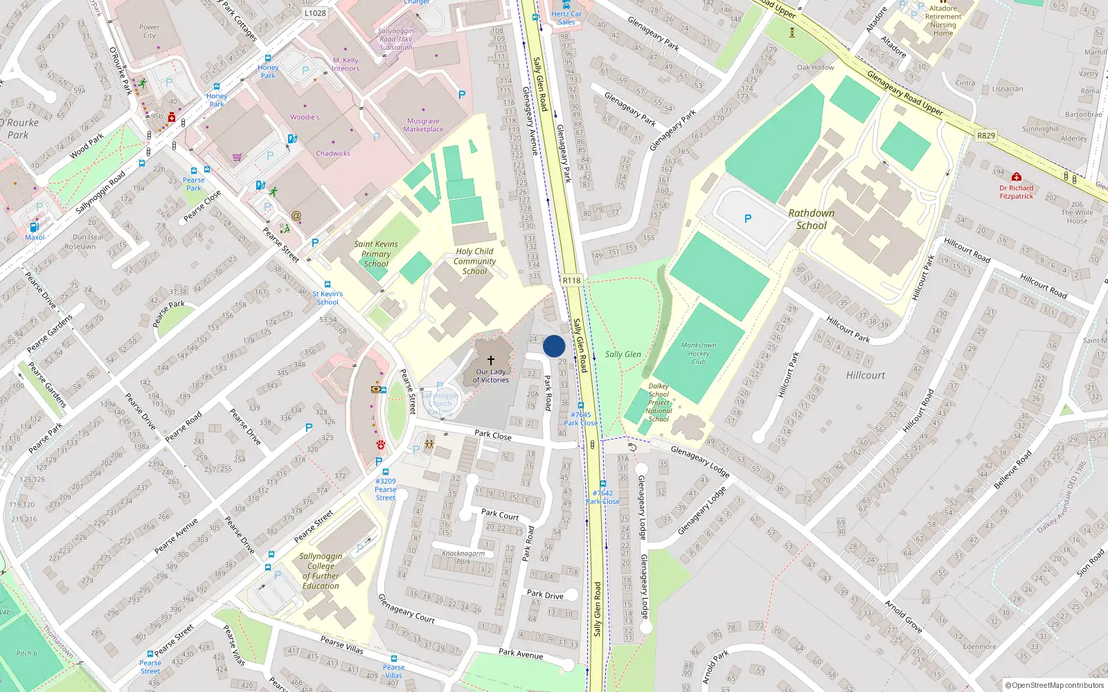 Overhead map showing the location of 27 Park Road, Glenageary Heights, Glenageary