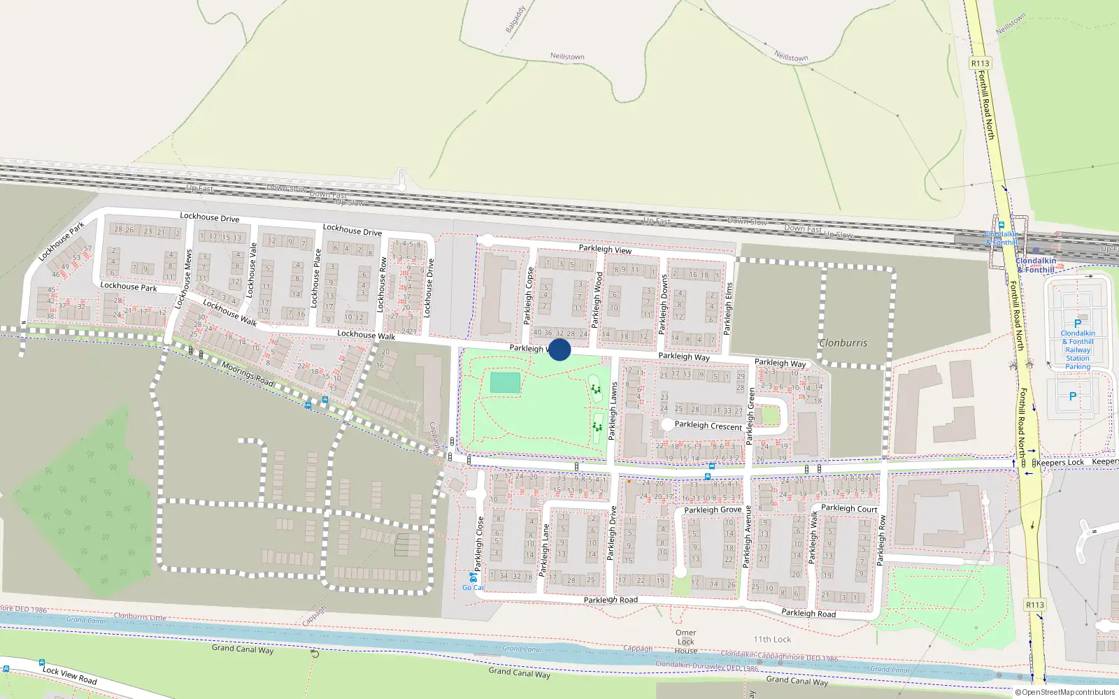 Overhead map showing the location of 27 Parkleigh Way, Cappagh