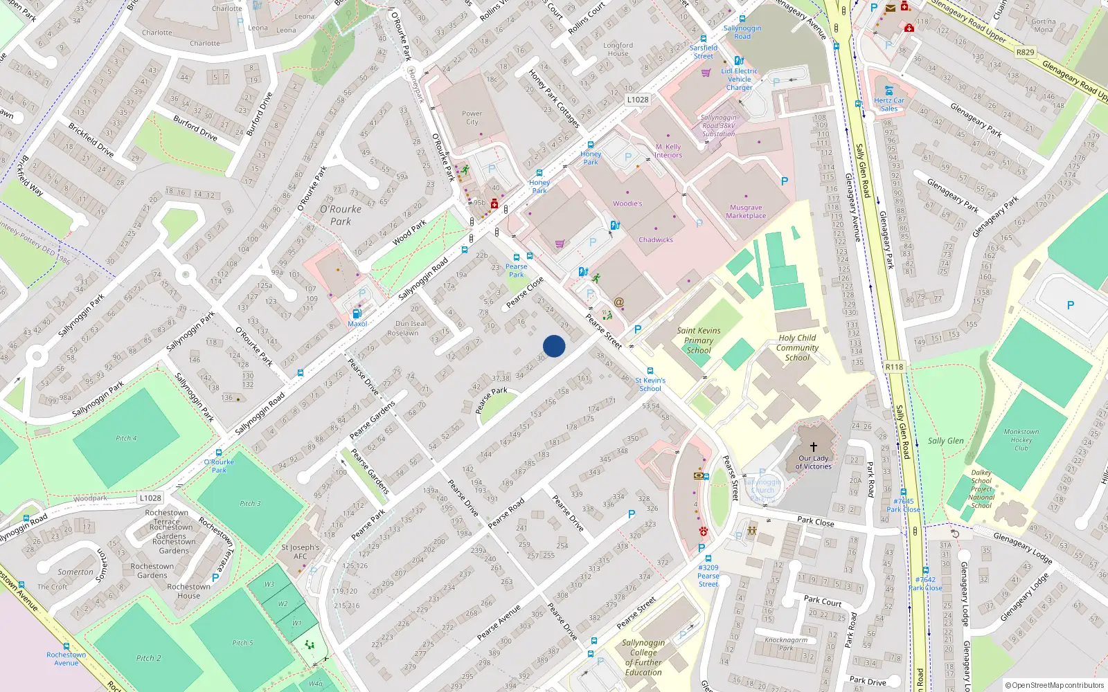 Overhead map showing the location of 27 Pearse Park, Sallynoggin