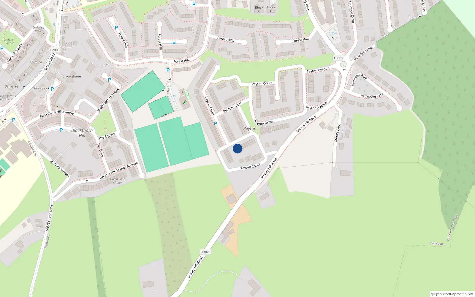 Overhead map showing the location of 27 Peyton Square, Rathcoole