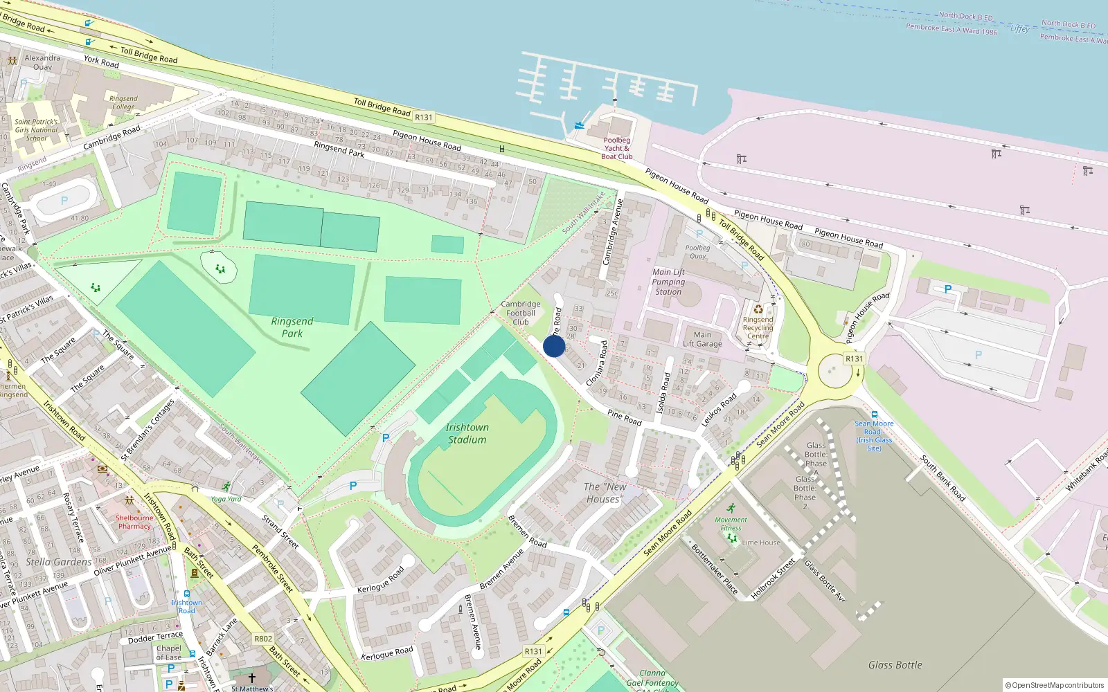 Overhead map showing the location of 27 Pine Road, Dublin 4