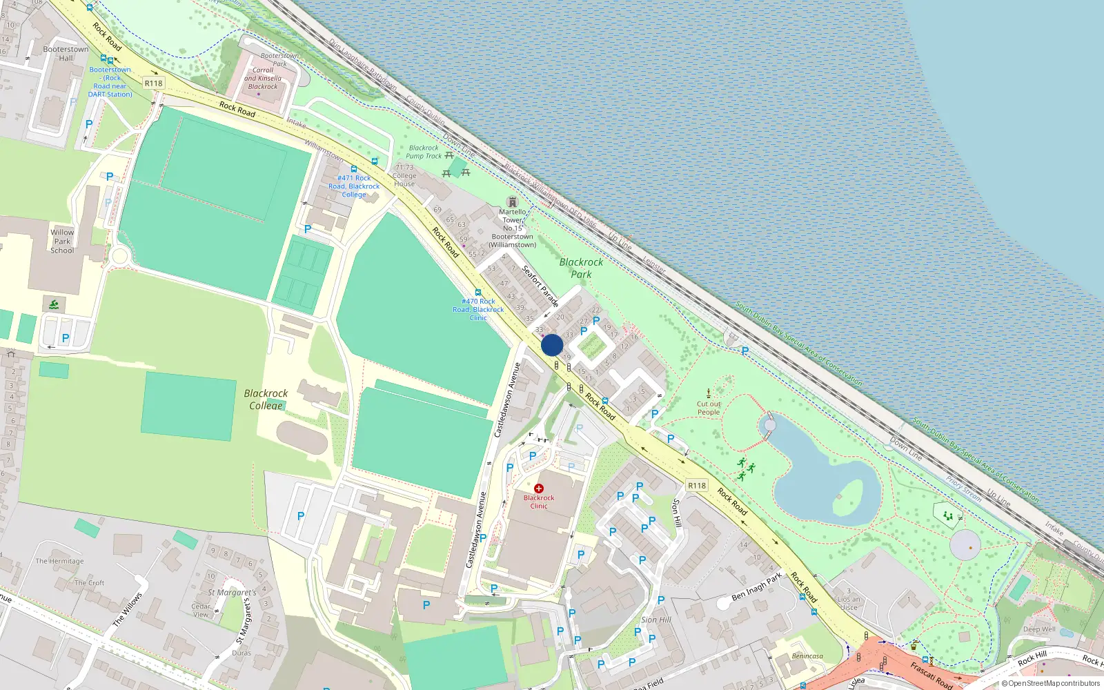 Overhead map showing the location of 27 Rock Road, Blackrock