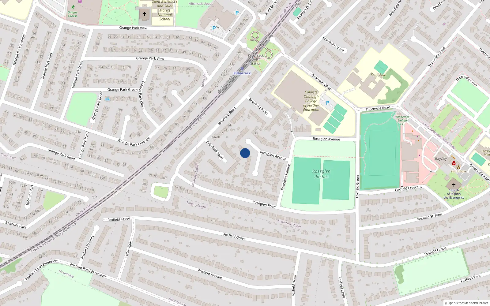 Overhead map showing the location of 27 Roseglen Avenue, Kilbarrack, Dublin 5
