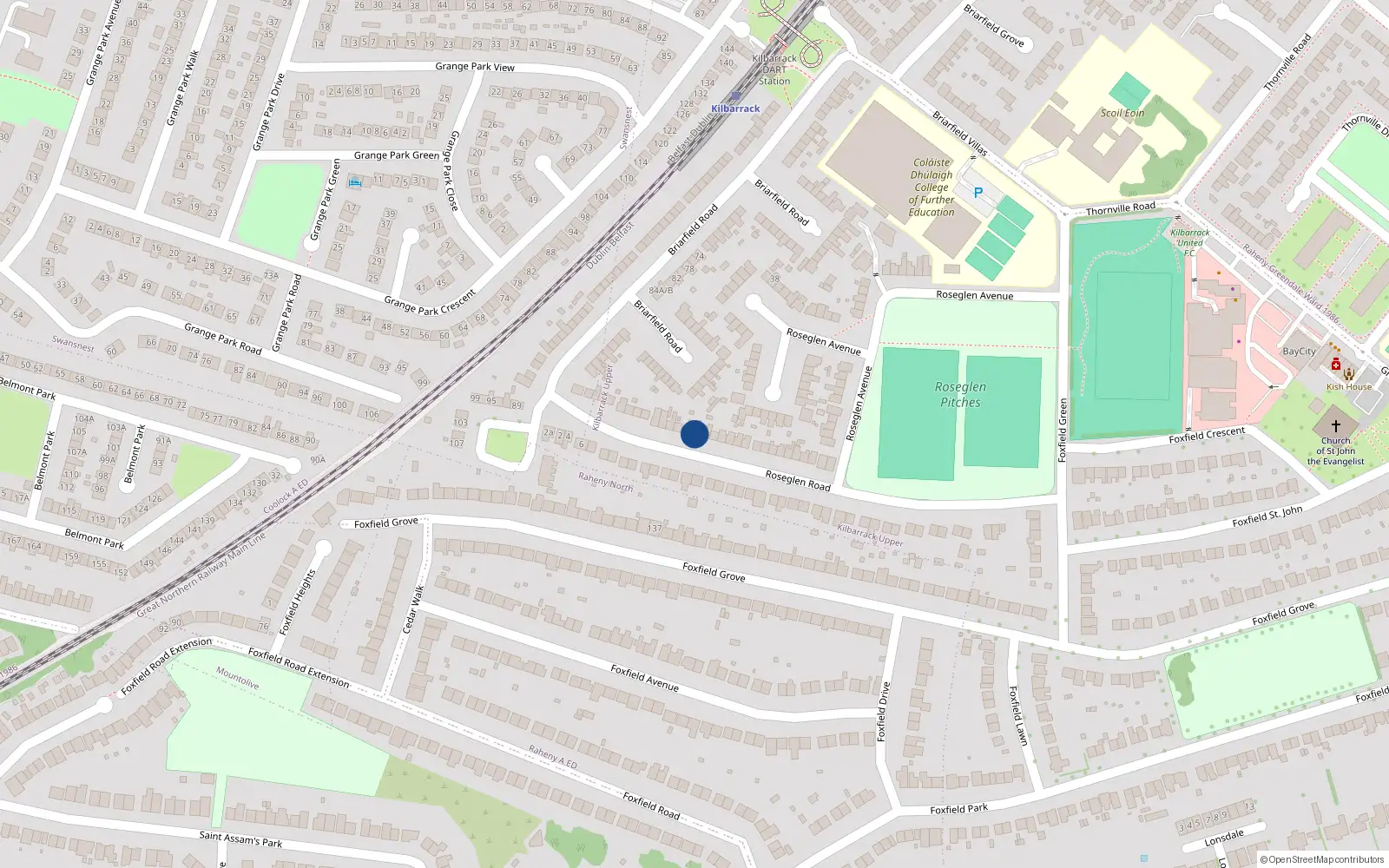 Overhead map showing the location of 27 Roseglen Road, Kilbarrack, Dublin 5