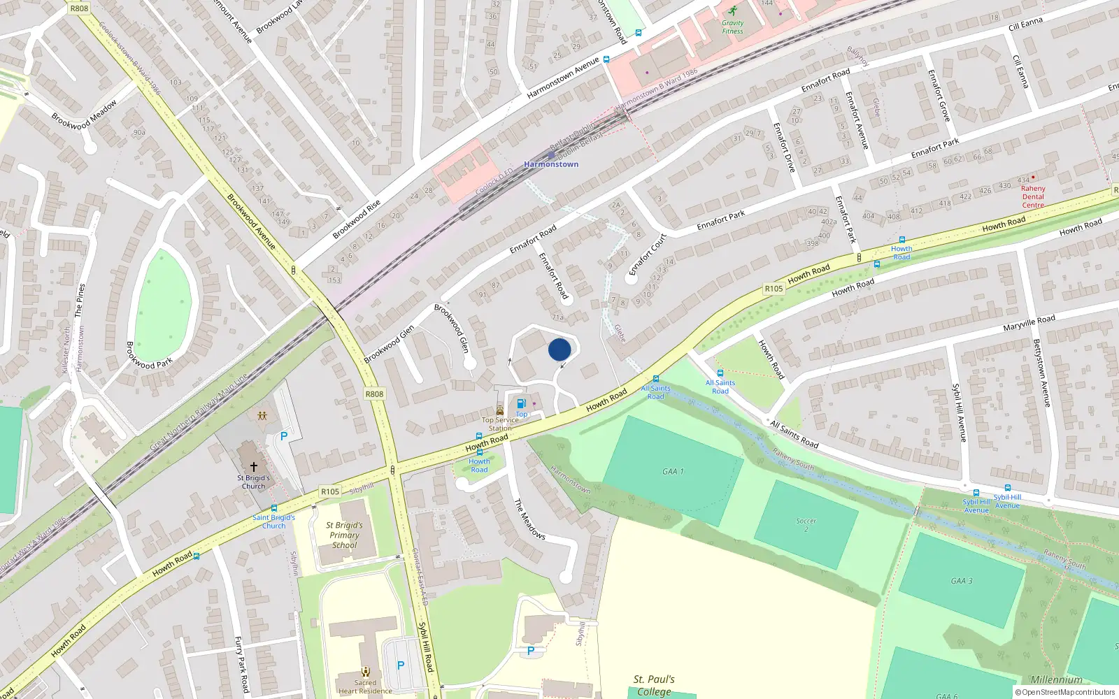 Overhead map showing the location of 27 Rosevale Mansions, Howth Road, Raheny