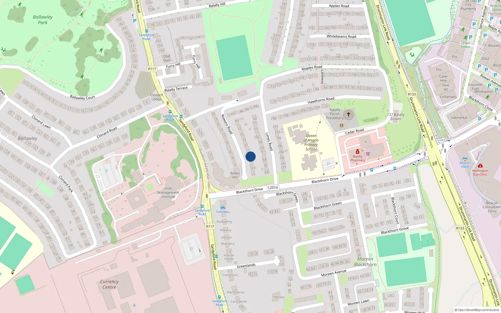Overhead map showing the location of 27 Rowans Road, Wedgewood