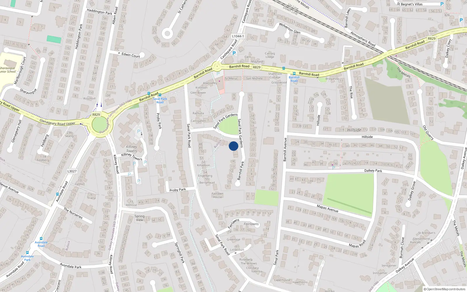 Overhead map showing the location of 27 Saval Park Gardens, Dalkey