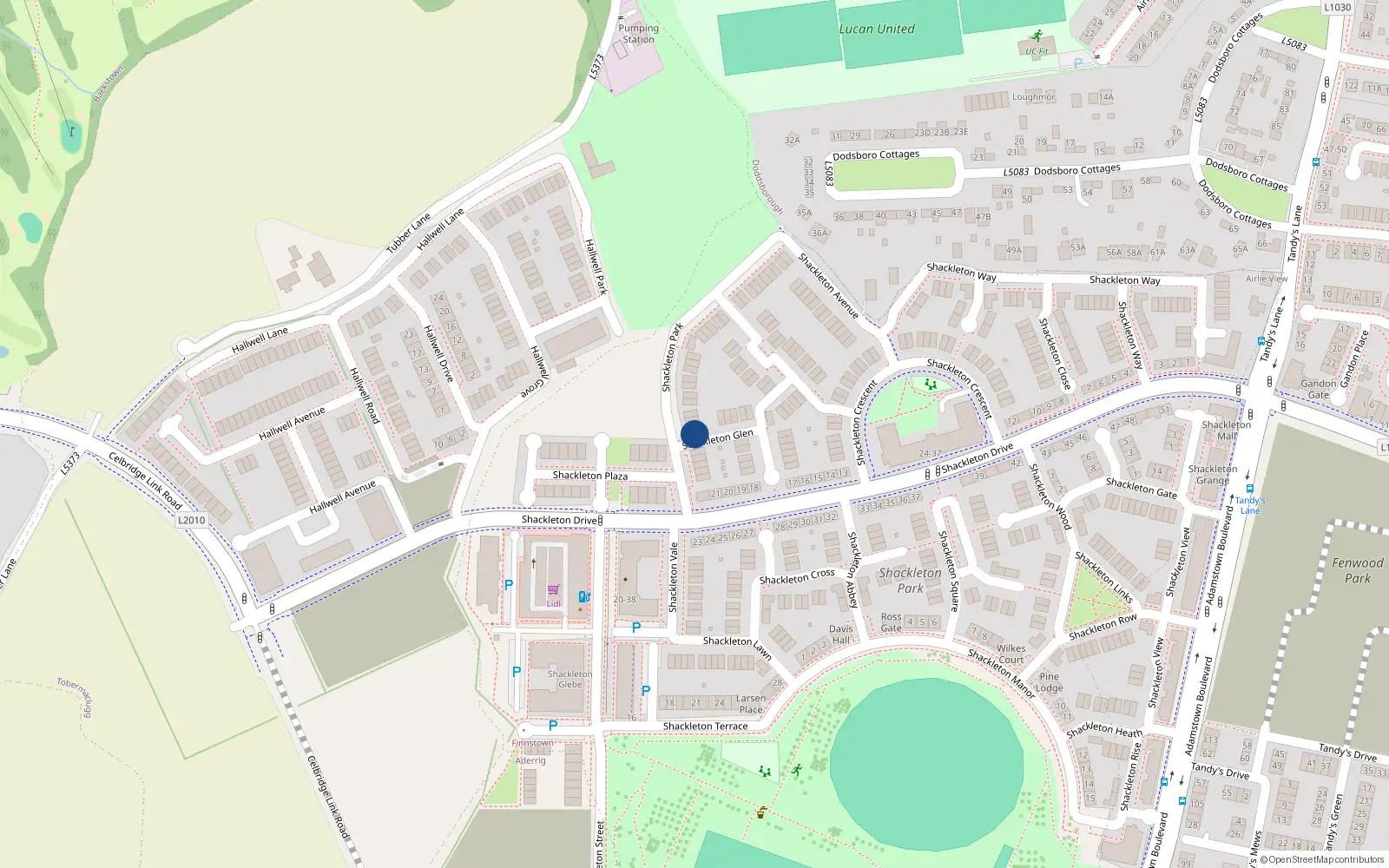 Overhead map showing the location of 27 Shackleton Park, Lucan