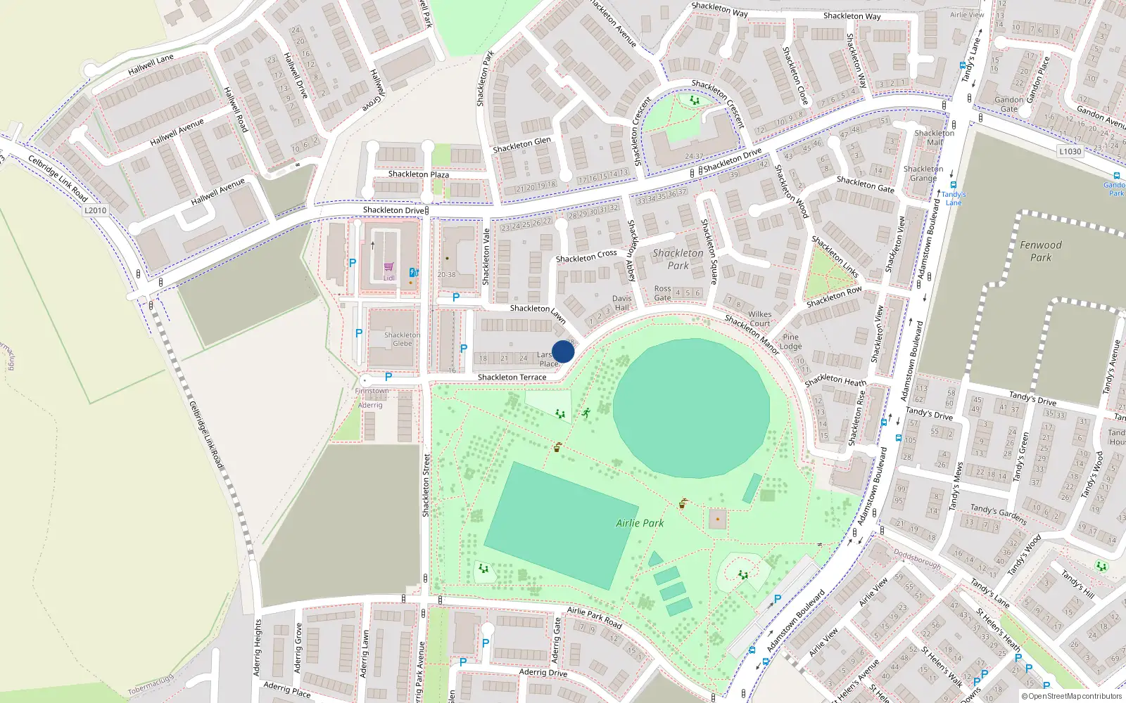 Overhead map showing the location of 27 Shackleton Terrace, Lucan