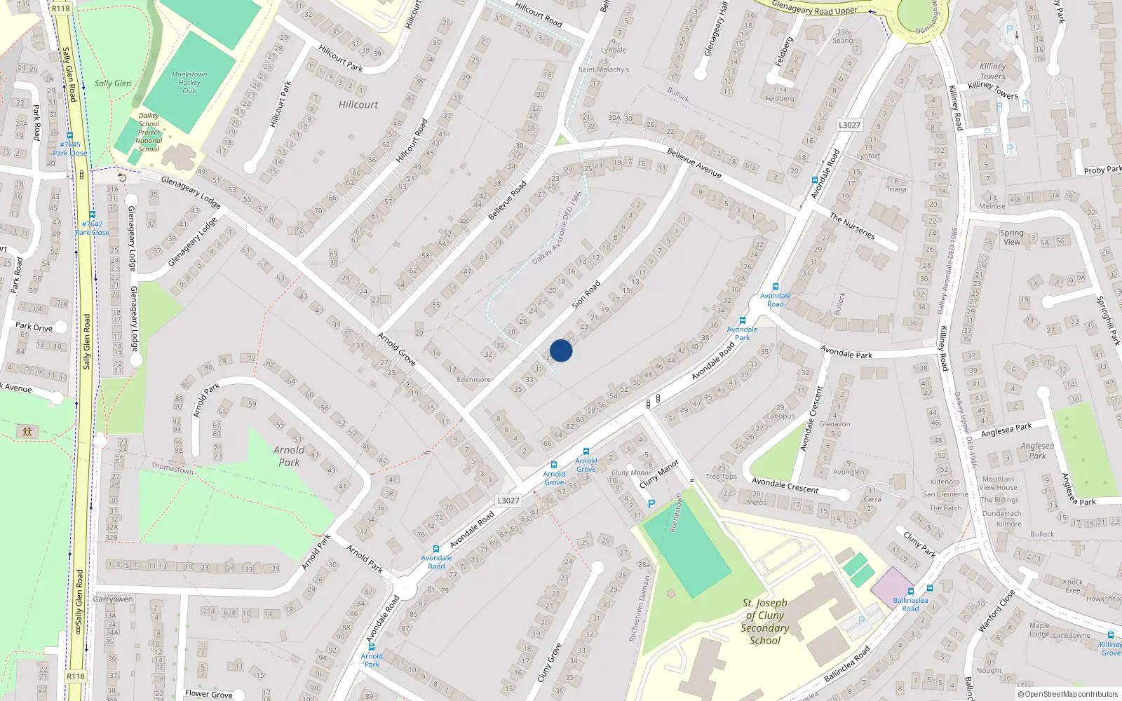 Overhead map showing the location of 27 Sion Road, Glenageary, Dublin