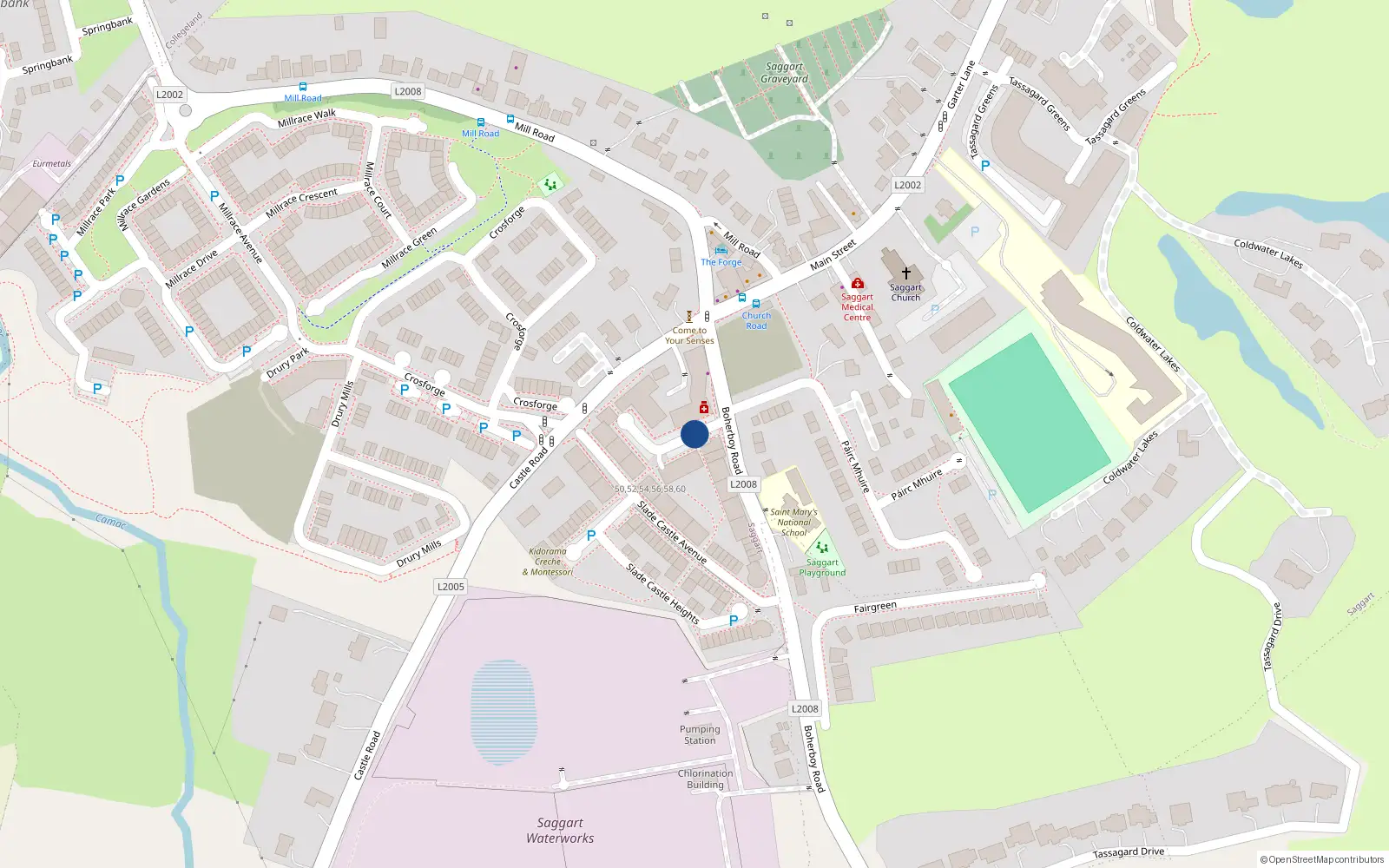 Overhead map showing the location of 27 Slade Castle Court, Saggart