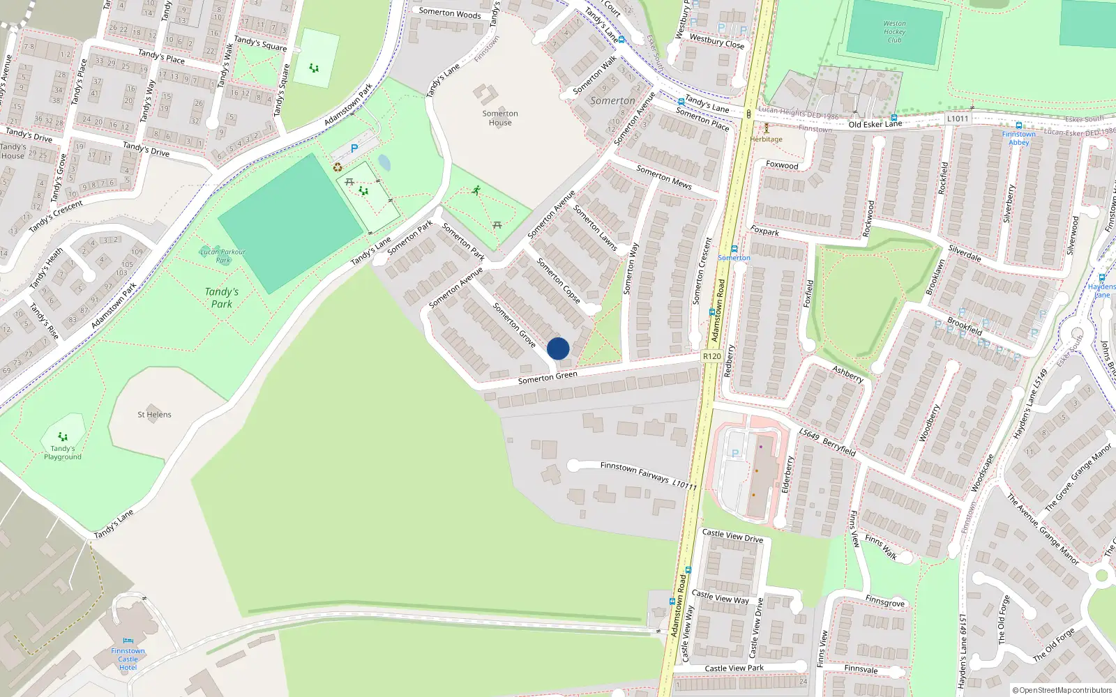 Overhead map showing the location of 27 Somerton Grove, Lucan