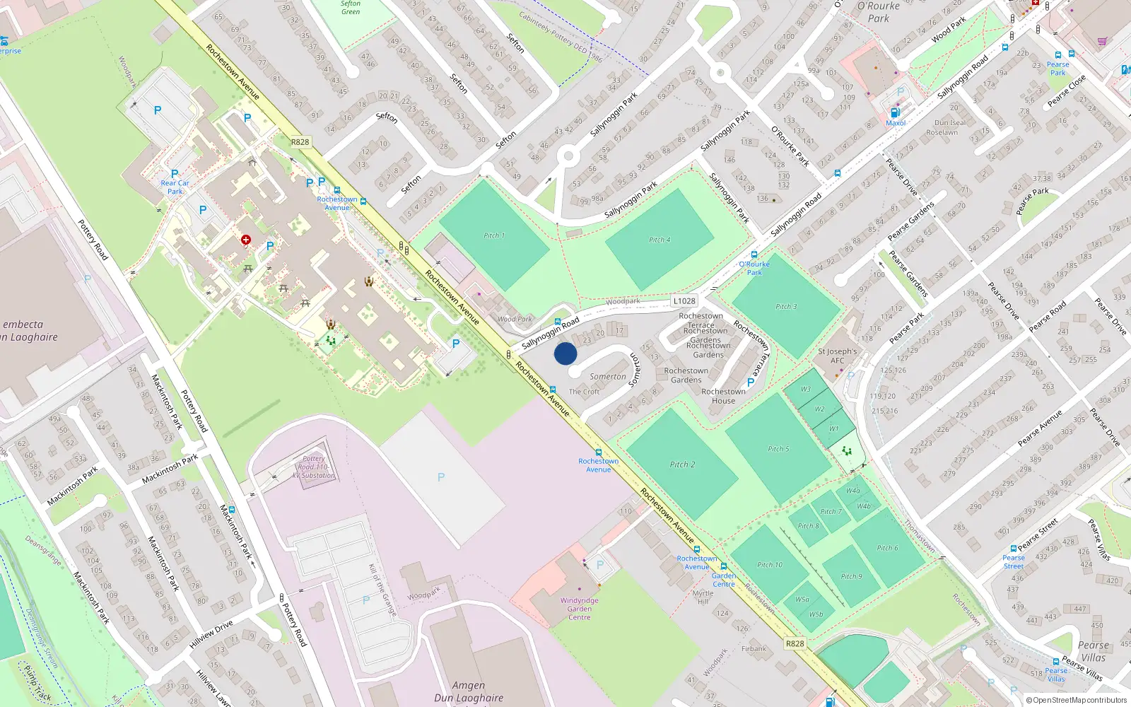 Overhead map showing the location of 27 Somerton, Dun Laoghaire