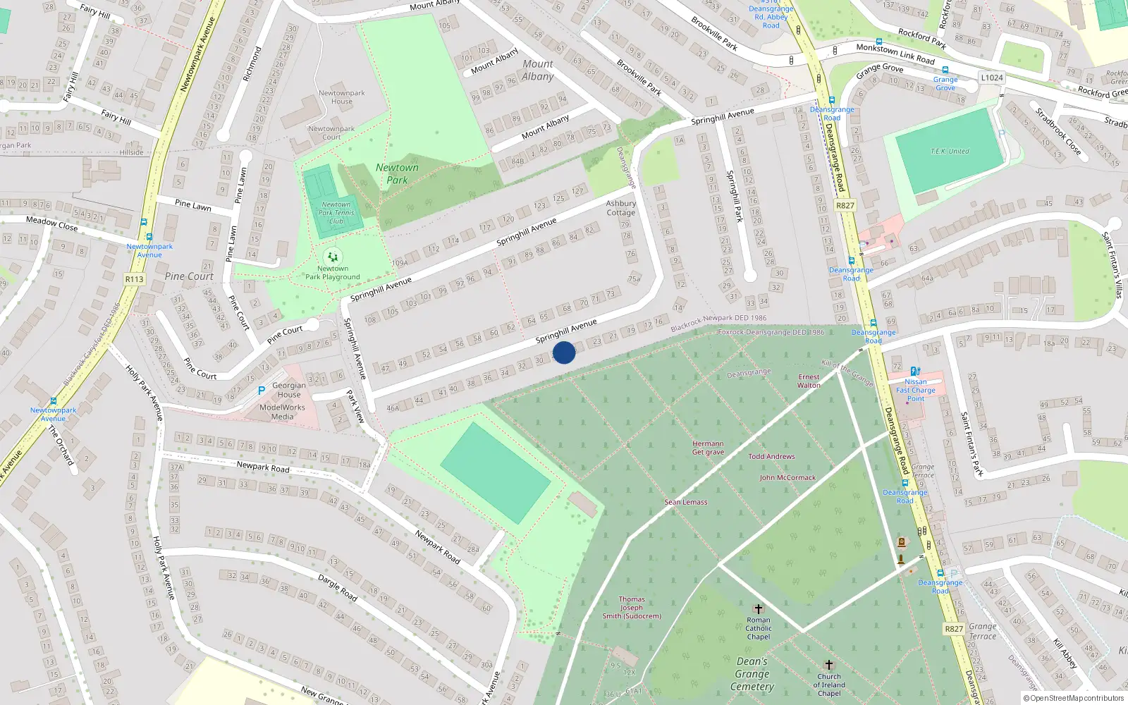 Overhead map showing the location of 27 Springhill Avenue, Blackrock, Dublin