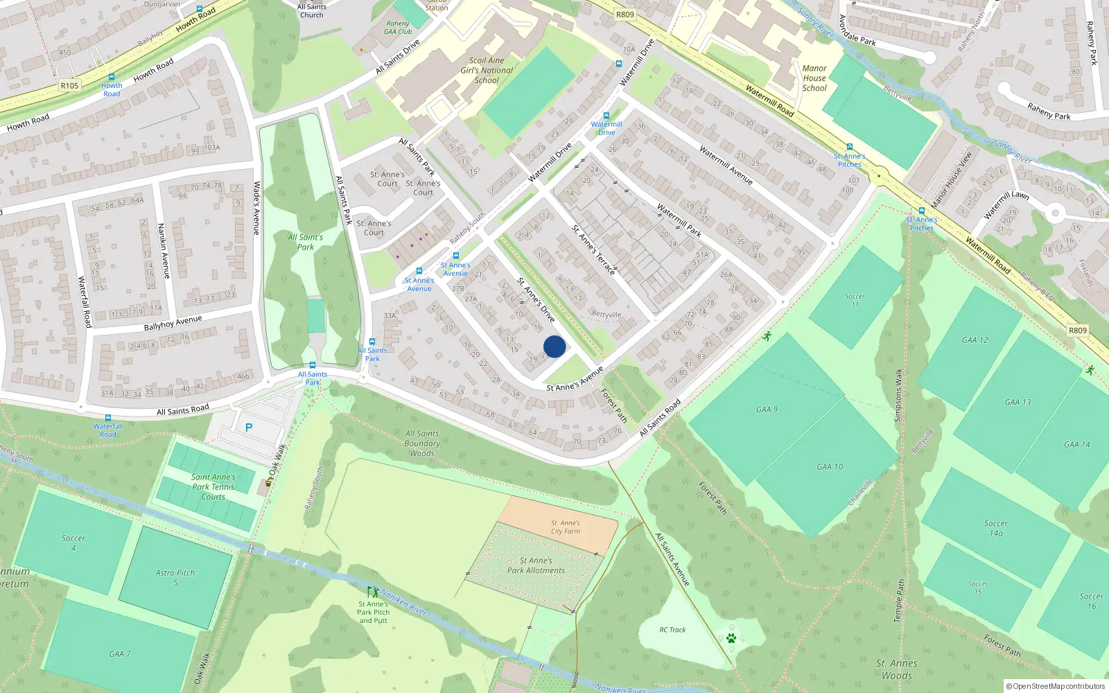 Overhead map showing the location of 27 St. Annes Avenue, Raheny