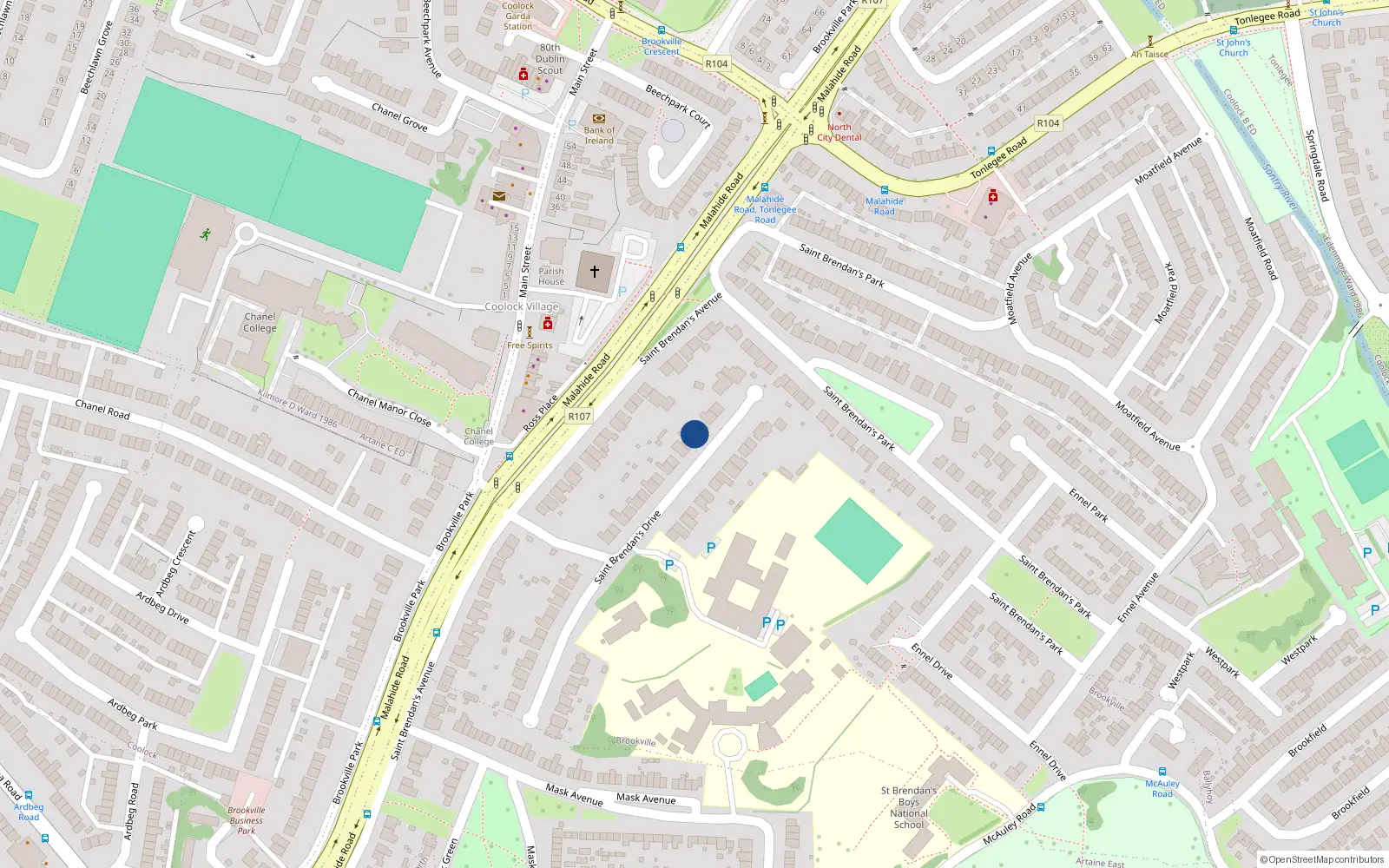 Overhead map showing the location of 27 St Brendans Drive, Coolock, Dublin 5