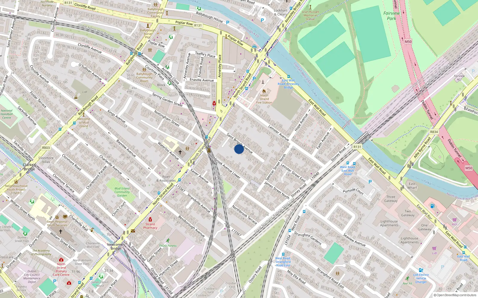 Overhead map showing the location of 27 St Brigids Avenue, North Strand Road, Dublin 3