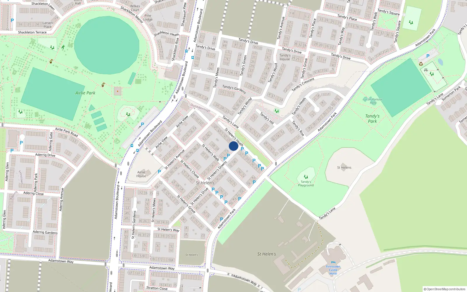 Overhead map showing the location of 27 Saint Helen's Heath, Lucan