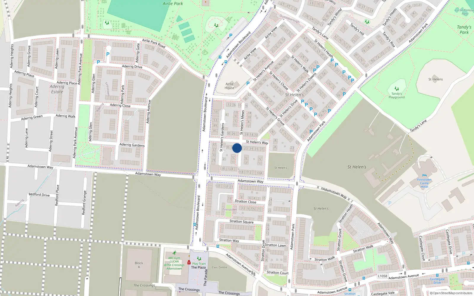 Overhead map showing the location of 27 Saint Helens Way, Lucan