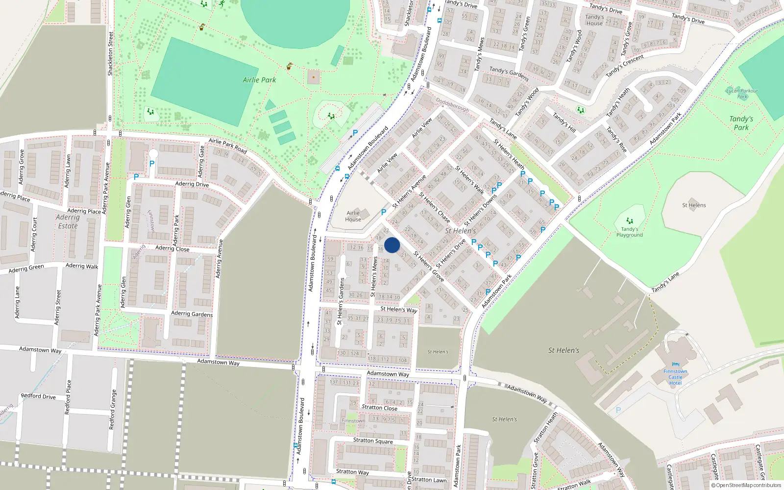 Overhead map showing the location of 27 St. Helens Grove, St Helens, Adamstown