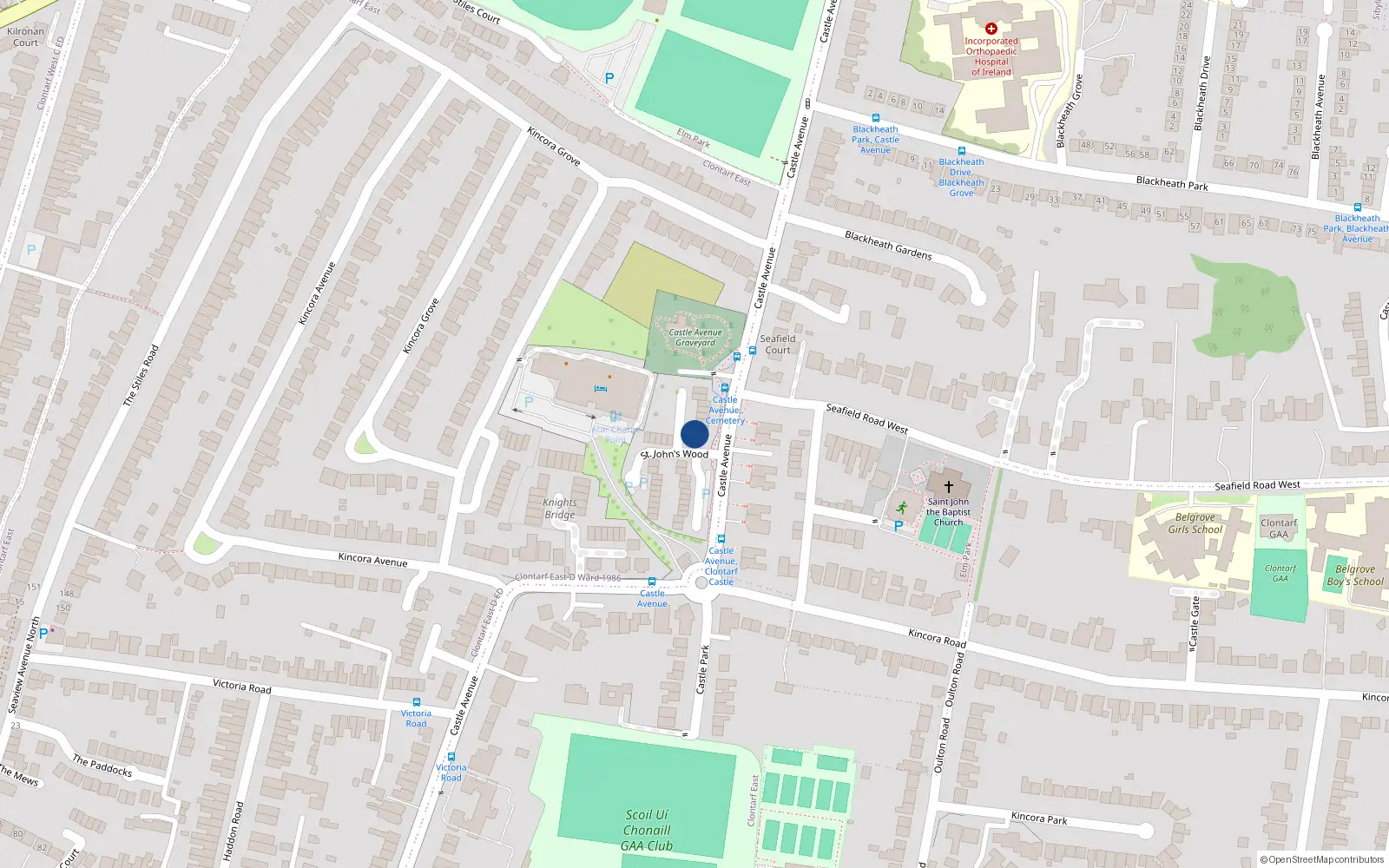 Overhead map showing the location of 27 St Johns Wood, Castle Avenue, Clontarf Dublin 3