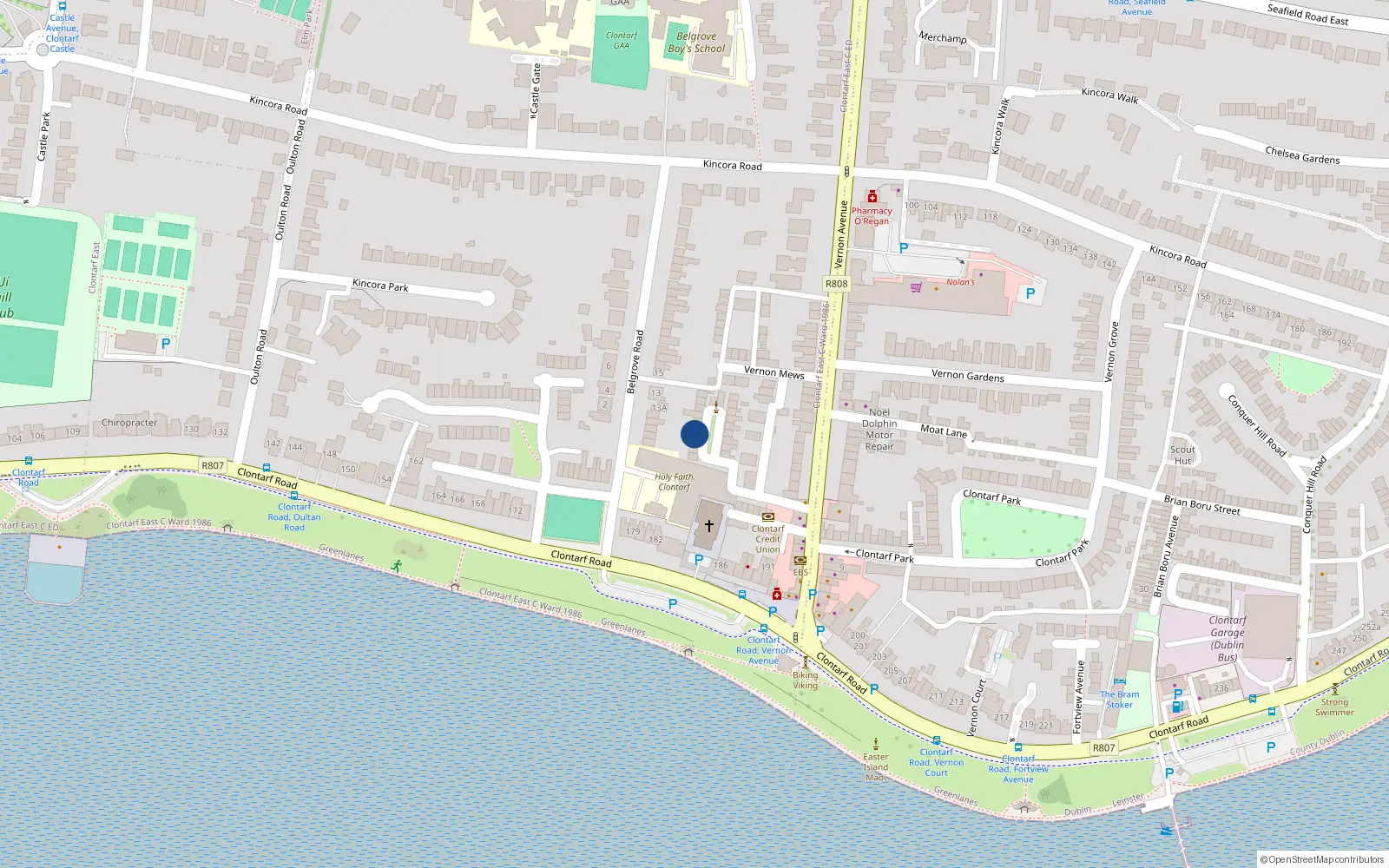 Overhead map showing the location of 27 St Josephs Square, Clontarf