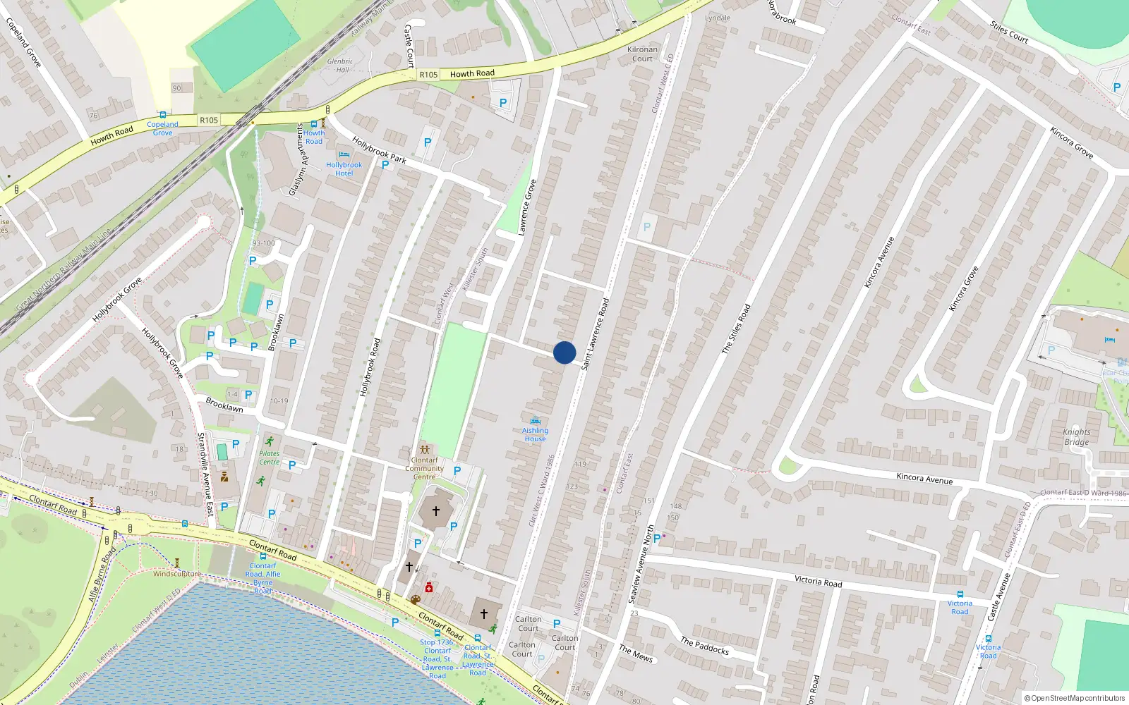 Overhead map showing the location of 27 St Lawrence Road, Clontarf, Dublin 3