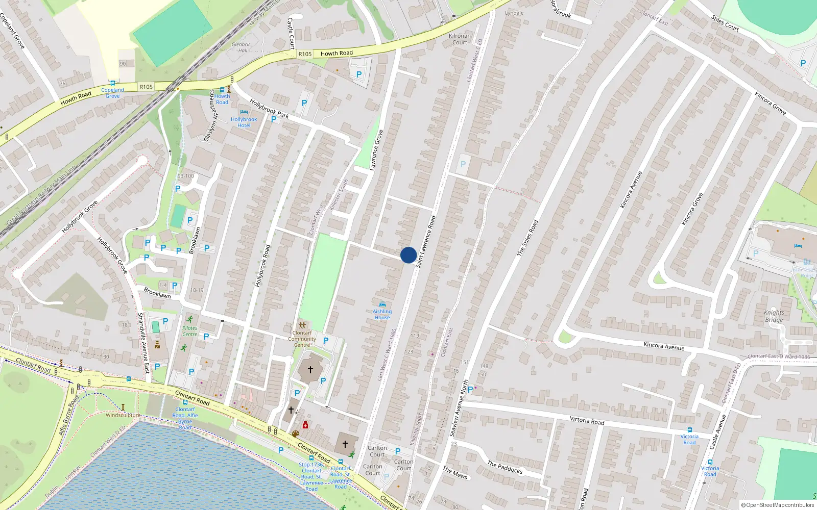 Overhead map showing the location of 27 Saint Lawrence Road, Dublin 3