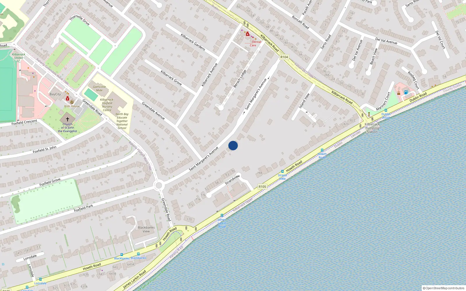 Overhead map showing the location of 27 St Margarets Avenue, Raheny, Dublin 5