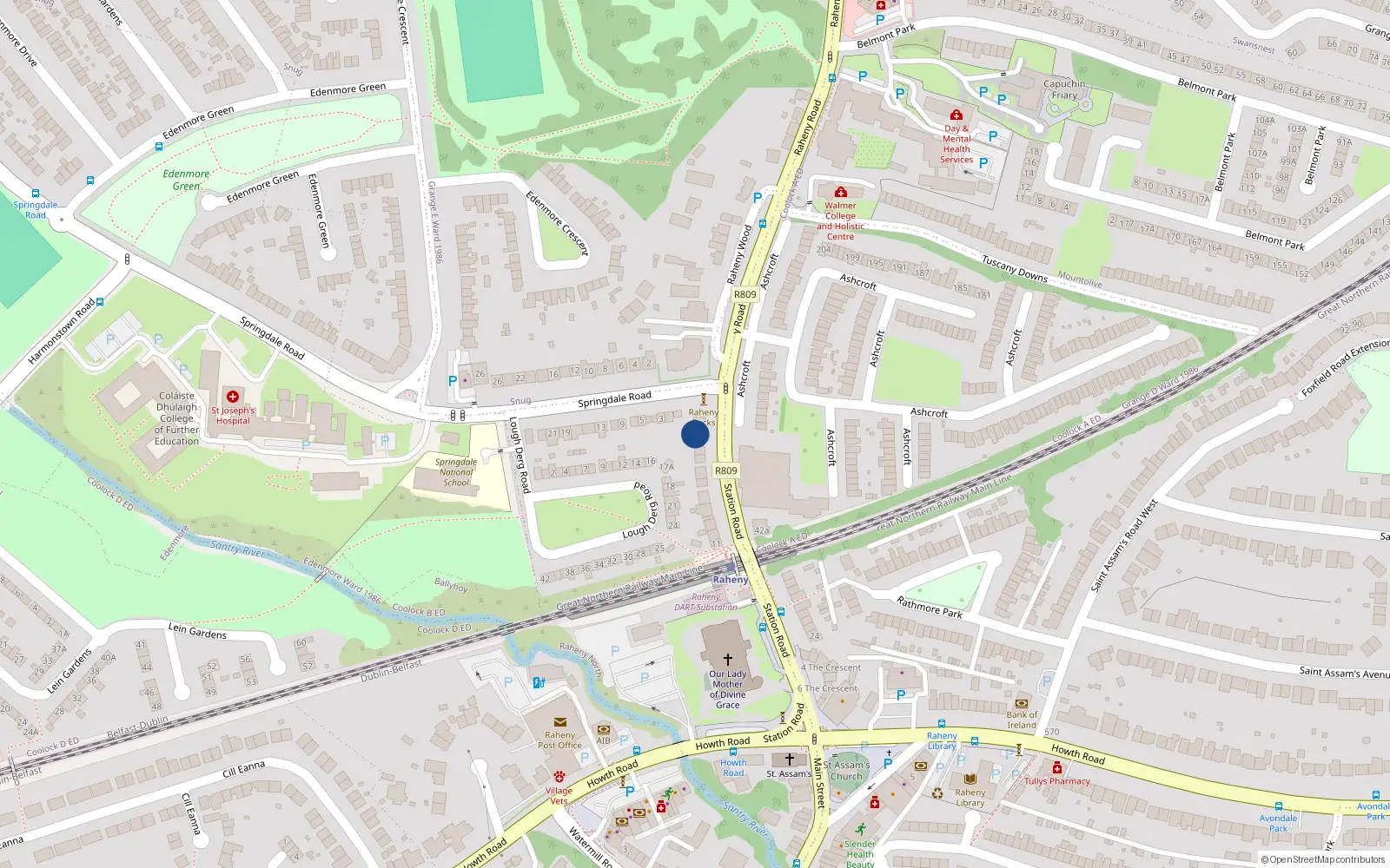 Overhead map showing the location of 27 Station Road, Raheny, Dublin 5