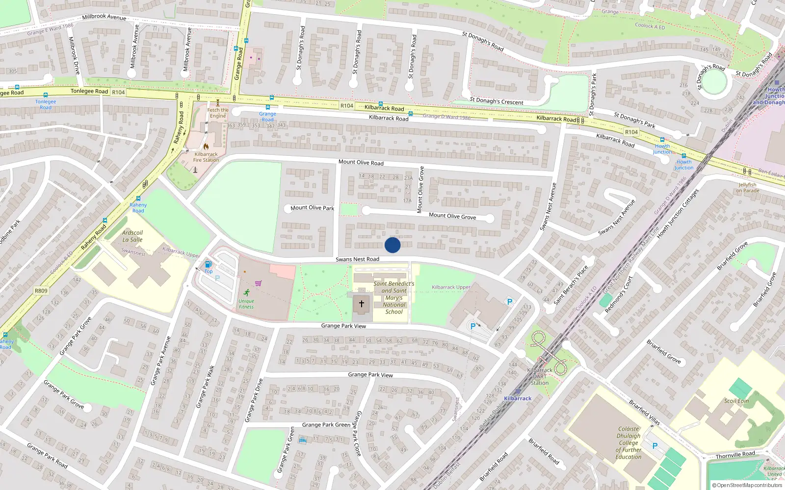 Overhead map showing the location of 27 Swan's Nest Road, Dublin 5
