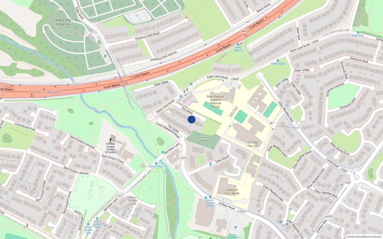 Overhead map showing the location of 27 The Glebe, Lucan