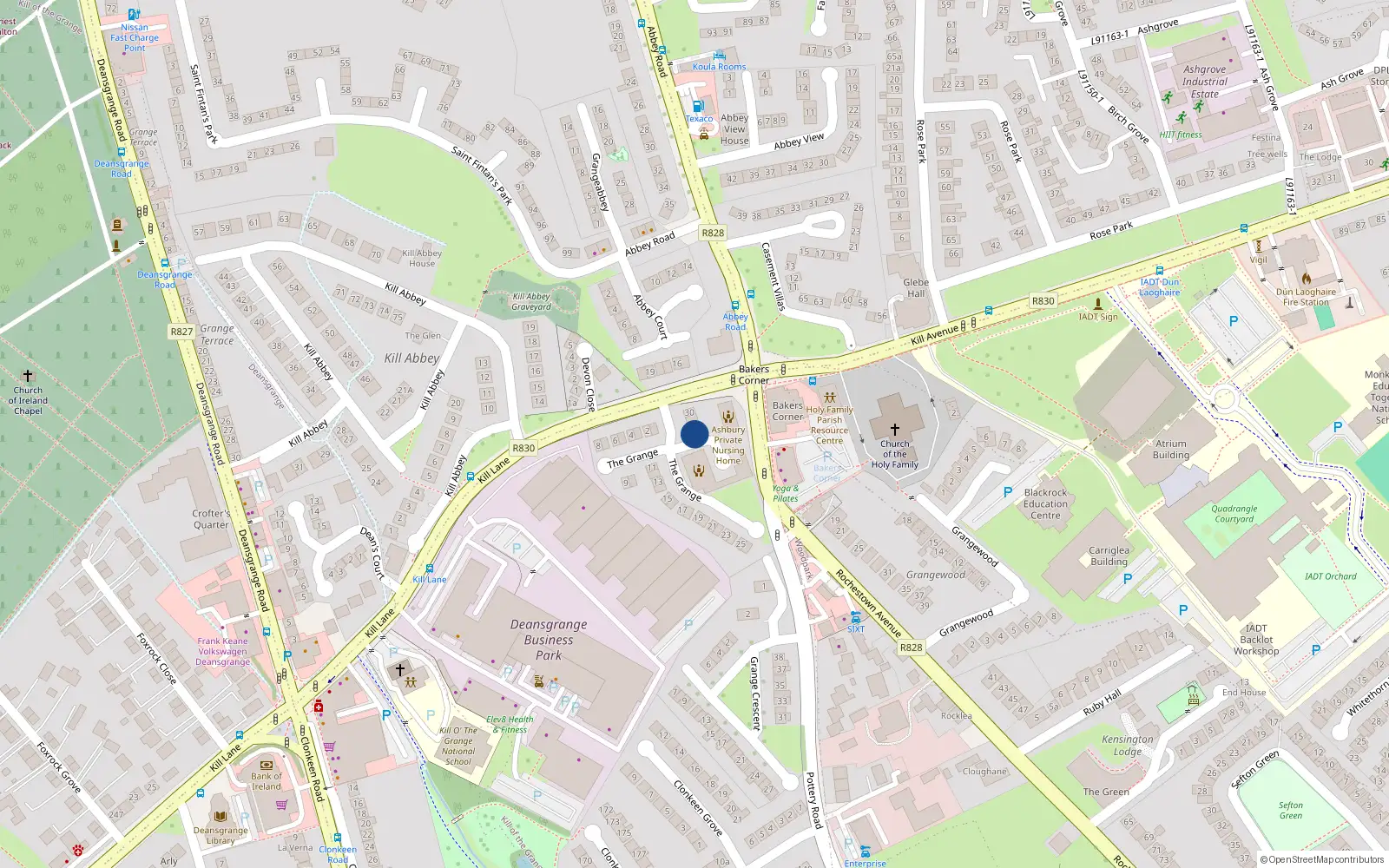 Overhead map showing the location of 27 the Grange, Deansgrange, Co Dublin