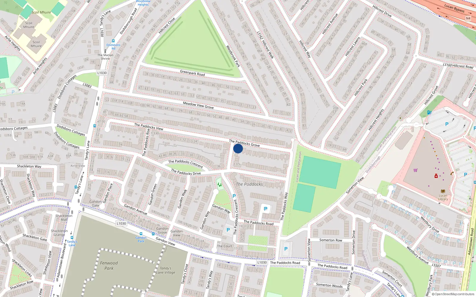 Overhead map showing the location of 27 The Paddocks Grove, Lucan