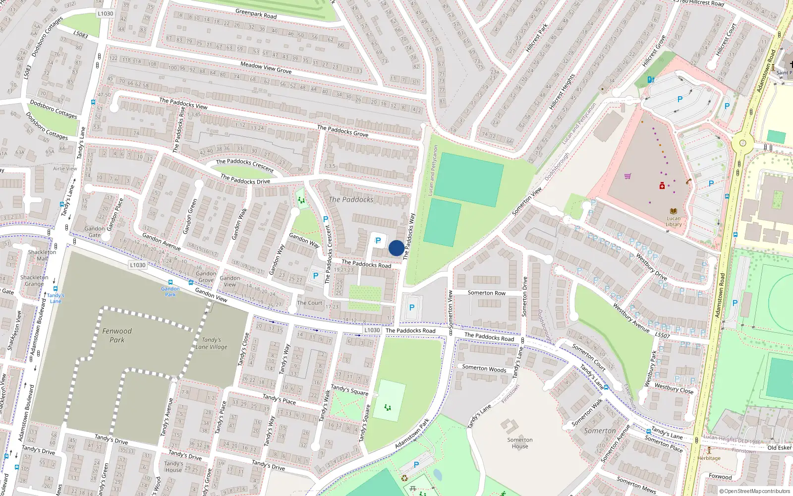 Overhead map showing the location of 27 the Paddocks Place, Adamstwon, Lucan