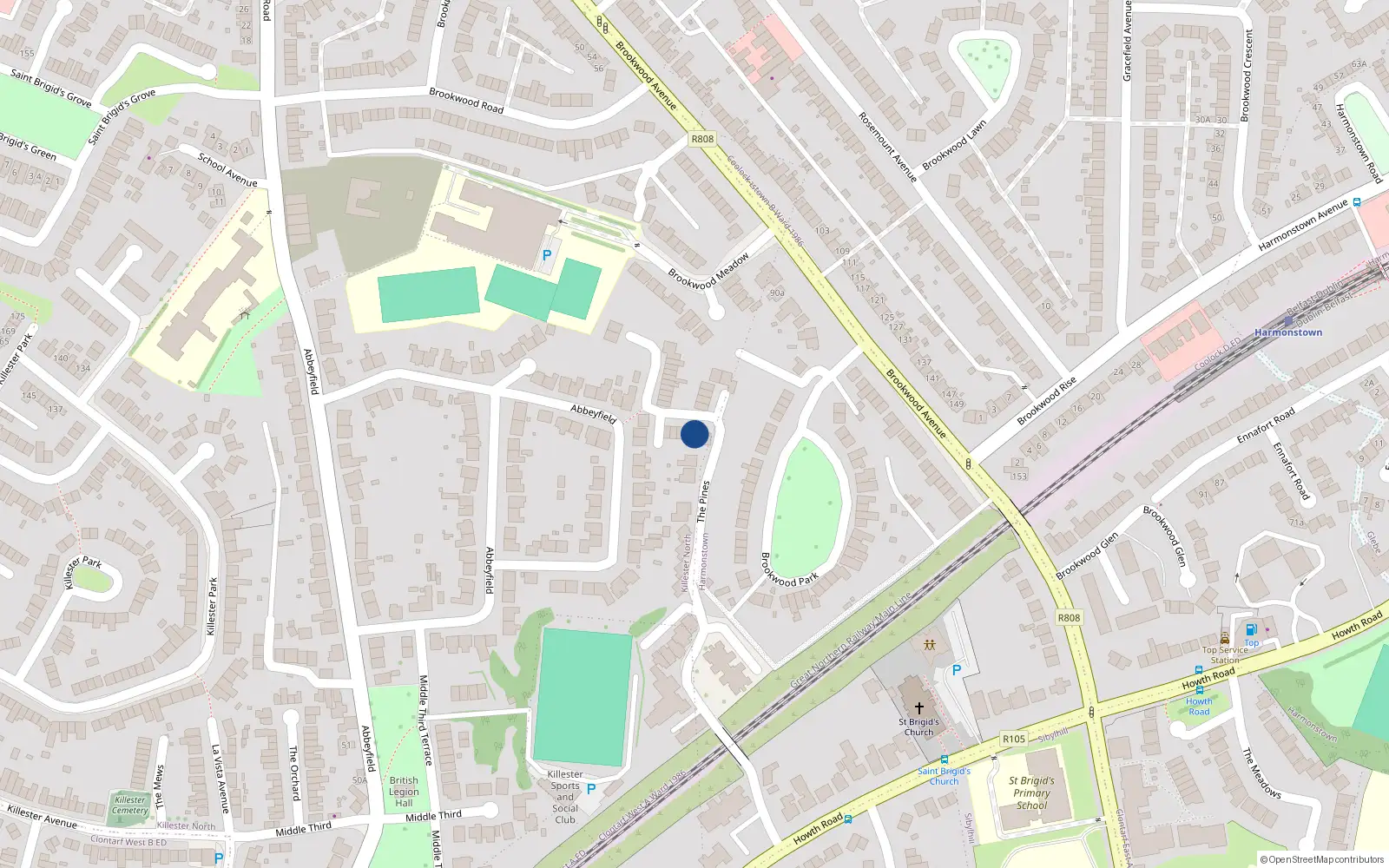 Overhead map showing the location of 27 The Pines, Dublin 5