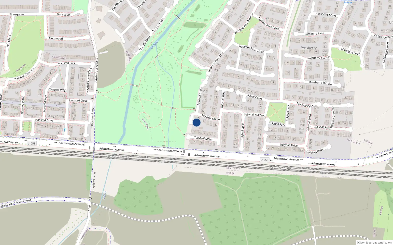 Overhead map showing the location of 27 Tullyhall Green, Lucan