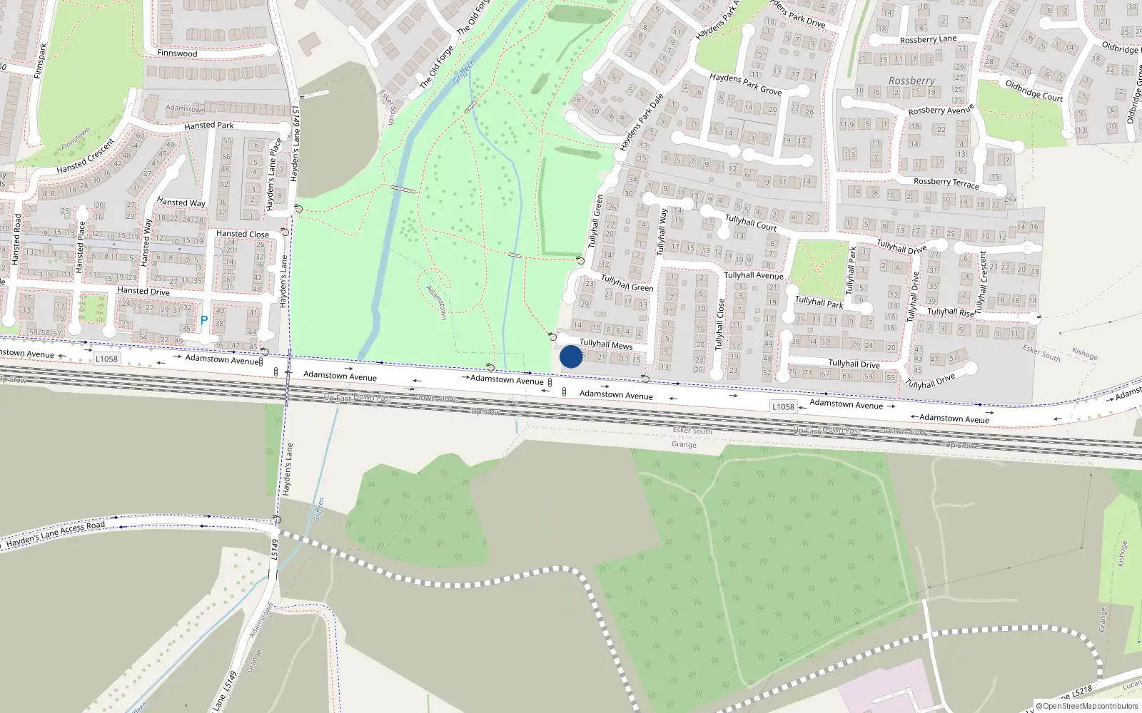 Overhead map showing the location of 27 Tullyhall Mews, Lucan