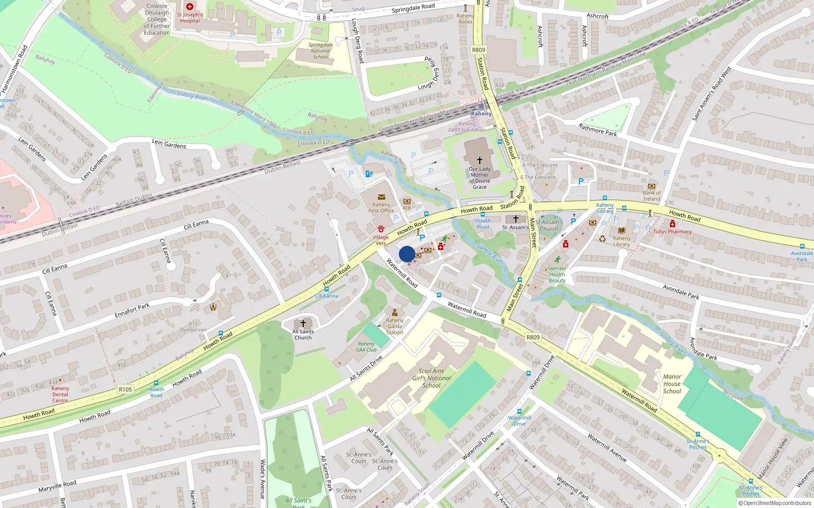 Overhead map showing the location of 27 Venetian Hall, 276 Howth Road, Dublin 5