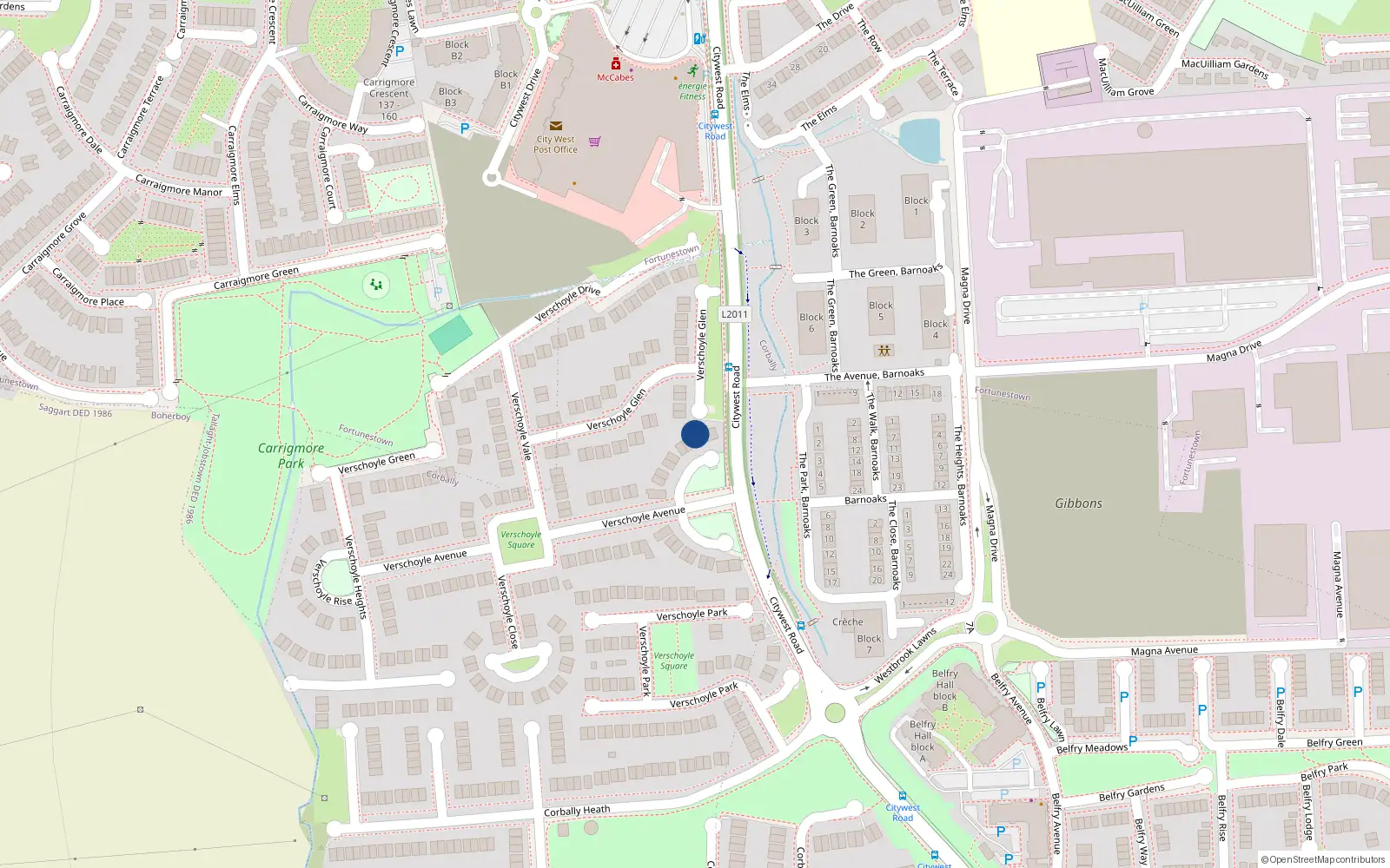 Overhead map showing the location of 27 Verschoyle Crescent, Citywest