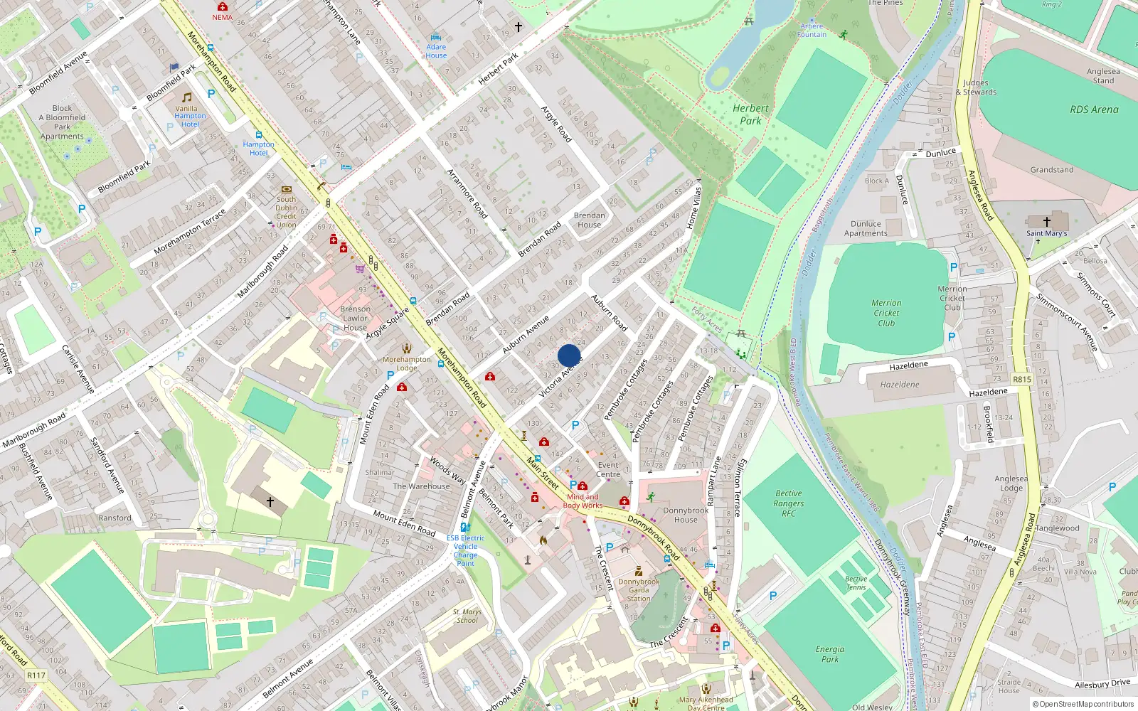 Overhead map showing the location of 27 Victoria Avenue, Dublin 4