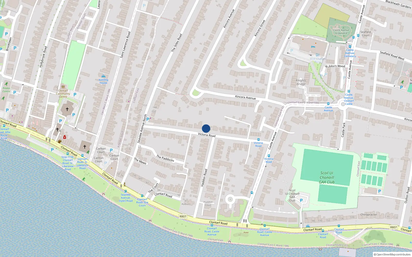 Overhead map showing the location of 27 Victoria Road, Clontarf, Dublin 3