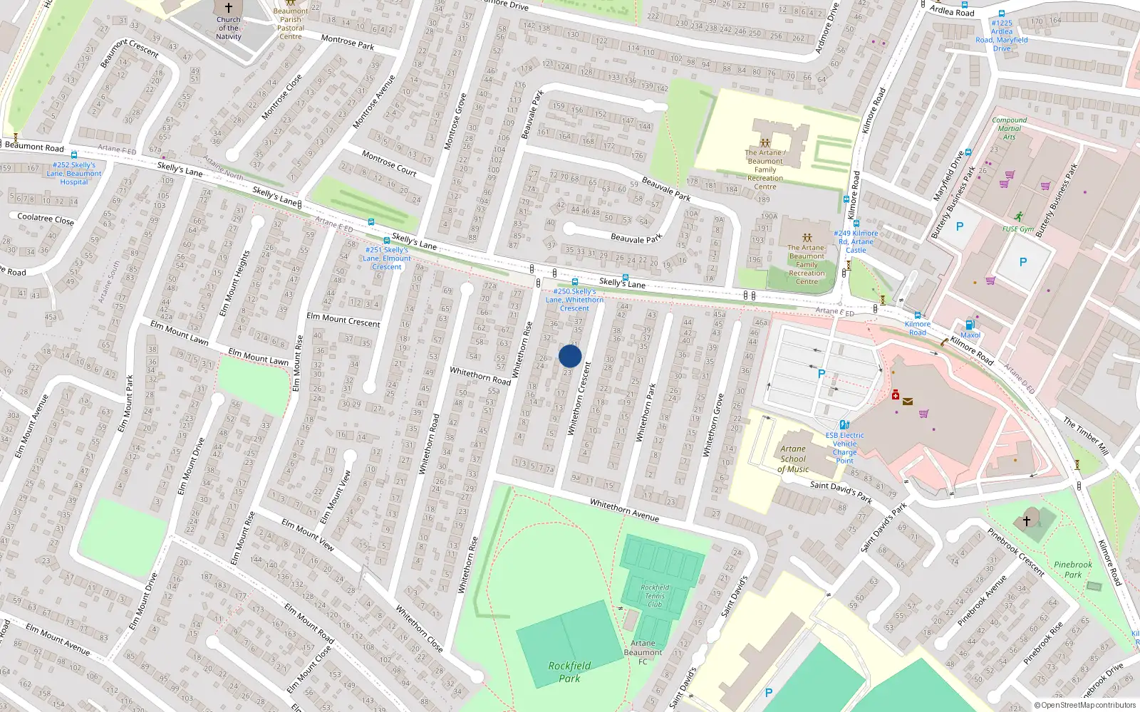 Overhead map showing the location of 27 Whitethorn Crescent, Dublin 5